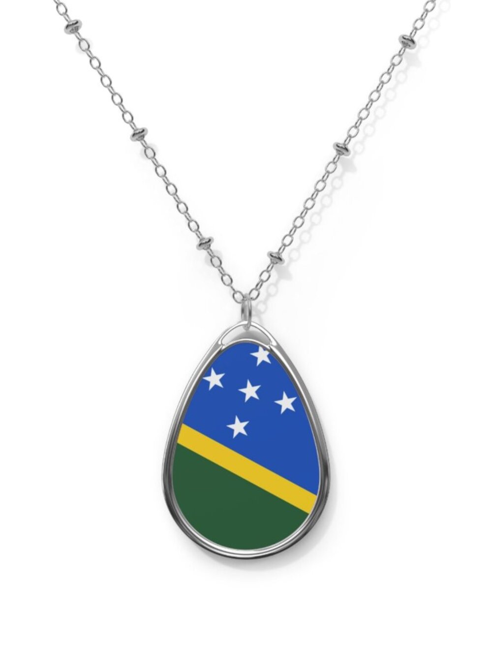Solomon Islands Flag Necklace – Oval Heritage Pendant - One Size / Silver
